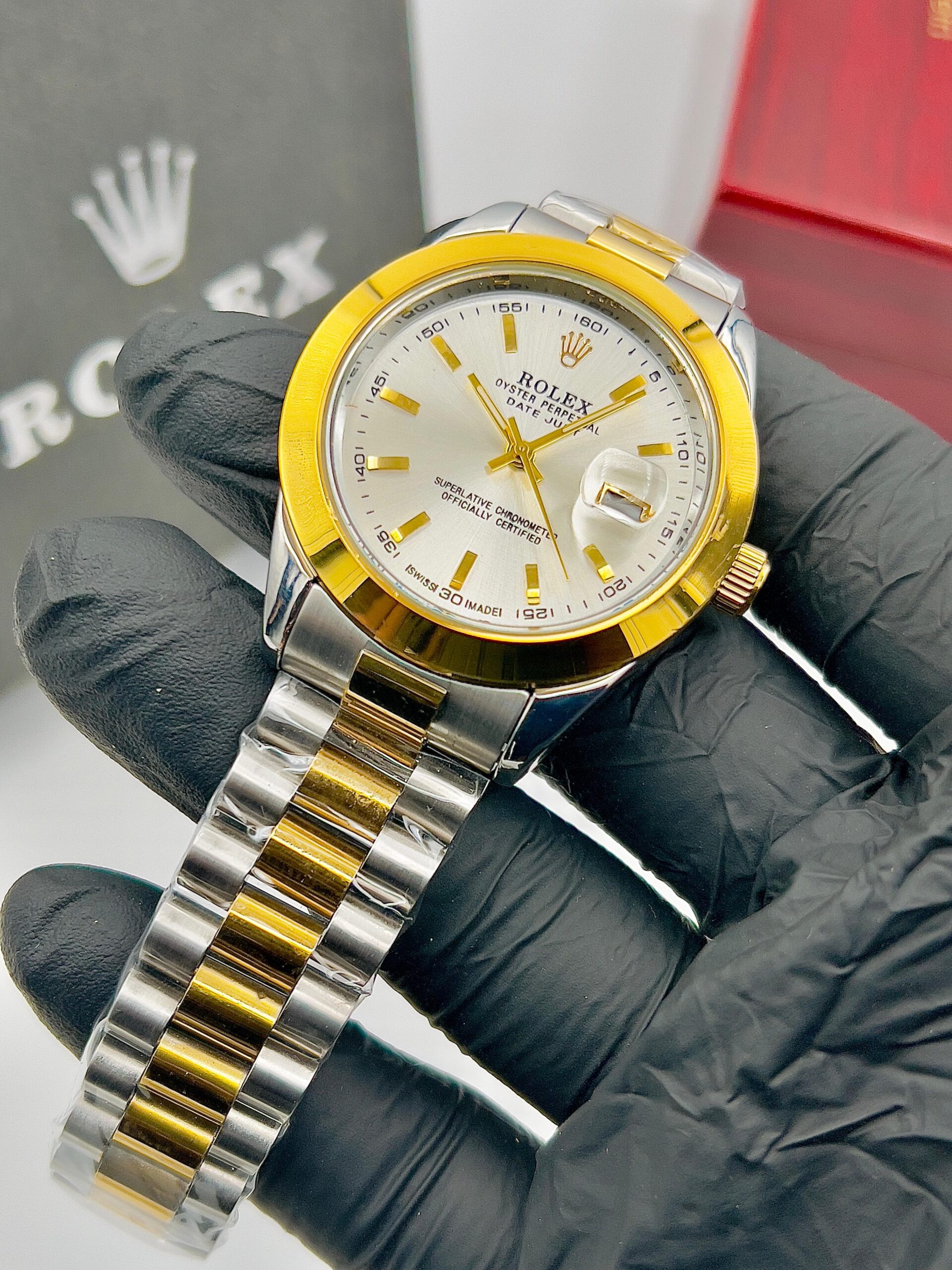 RLX 013- 2Tone Silver Golden with Silver Dial Premium Oyster Perpetual Datejust Luxury Watch for Men – High-End Stainless Steel Finish – Waterproof & Elegant Design