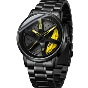 SKME 0018- Yellow Sports Car Rim Design Watch – Premium Men’s Stainless Steel Watch | Waterproof | Luxury Racing Style Wrist Watch
