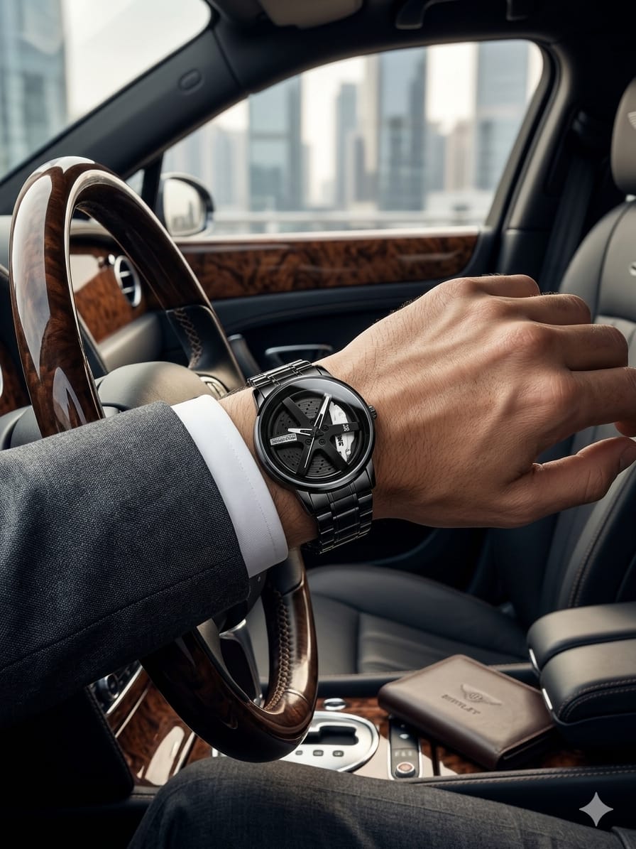 SKME 0017- White Sports Car Rim Design Watch – Premium Men’s Stainless Steel Watch | Waterproof | Luxury Racing Style Wrist Watch - Image 3