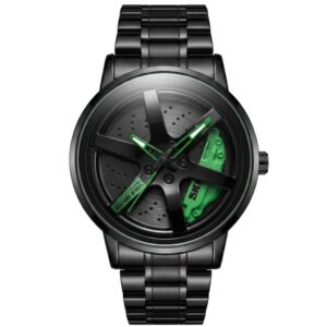 SKME 0019 - Green Sports Car Rim Design Watch – Premium Men’s Stainless Steel Watch | Waterproof | Luxury Racing Style Wrist Watch