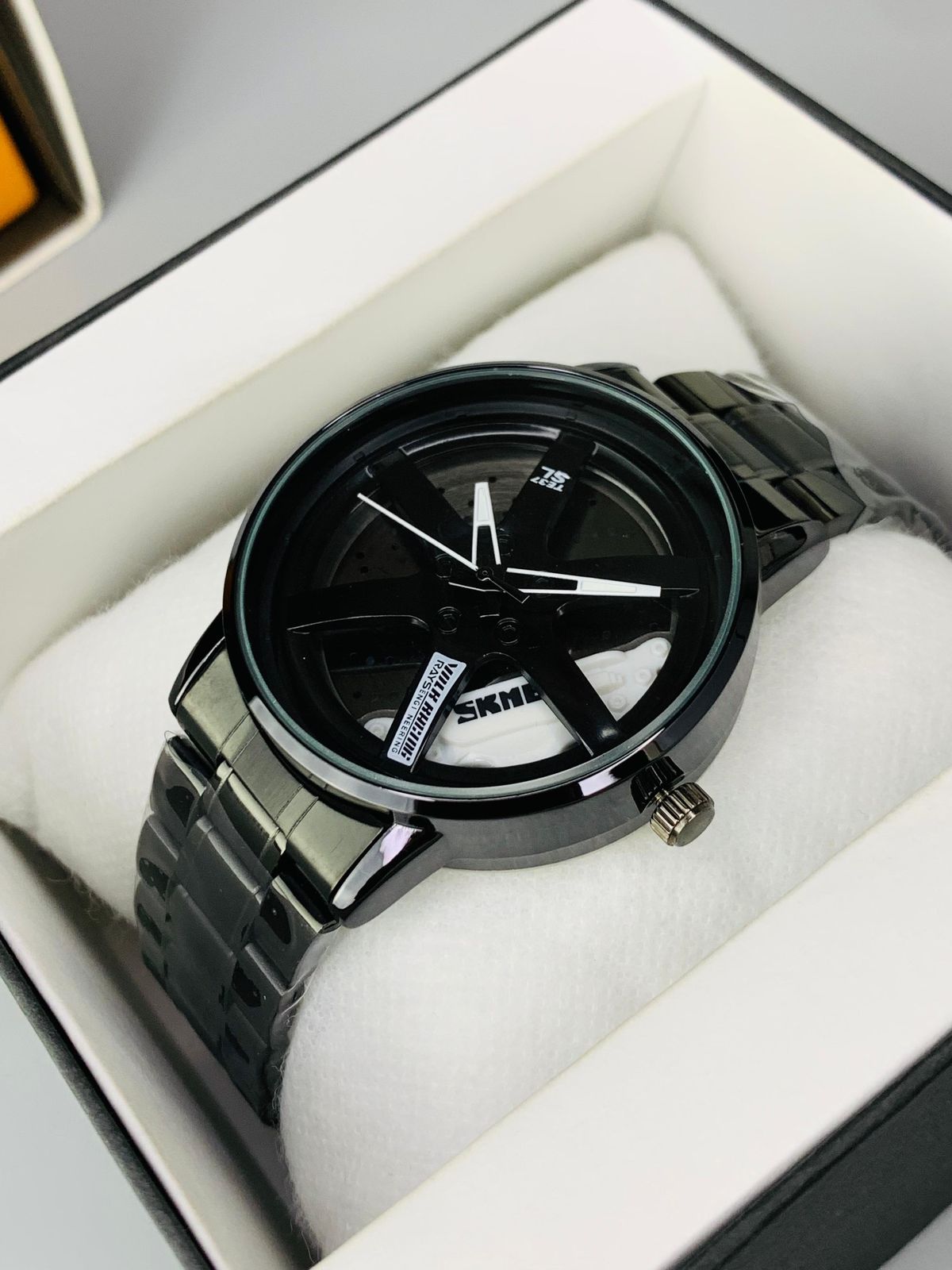 SKME 0017- White Sports Car Rim Design Watch – Premium Men’s Stainless Steel Watch | Waterproof | Luxury Racing Style Wrist Watch - Image 2