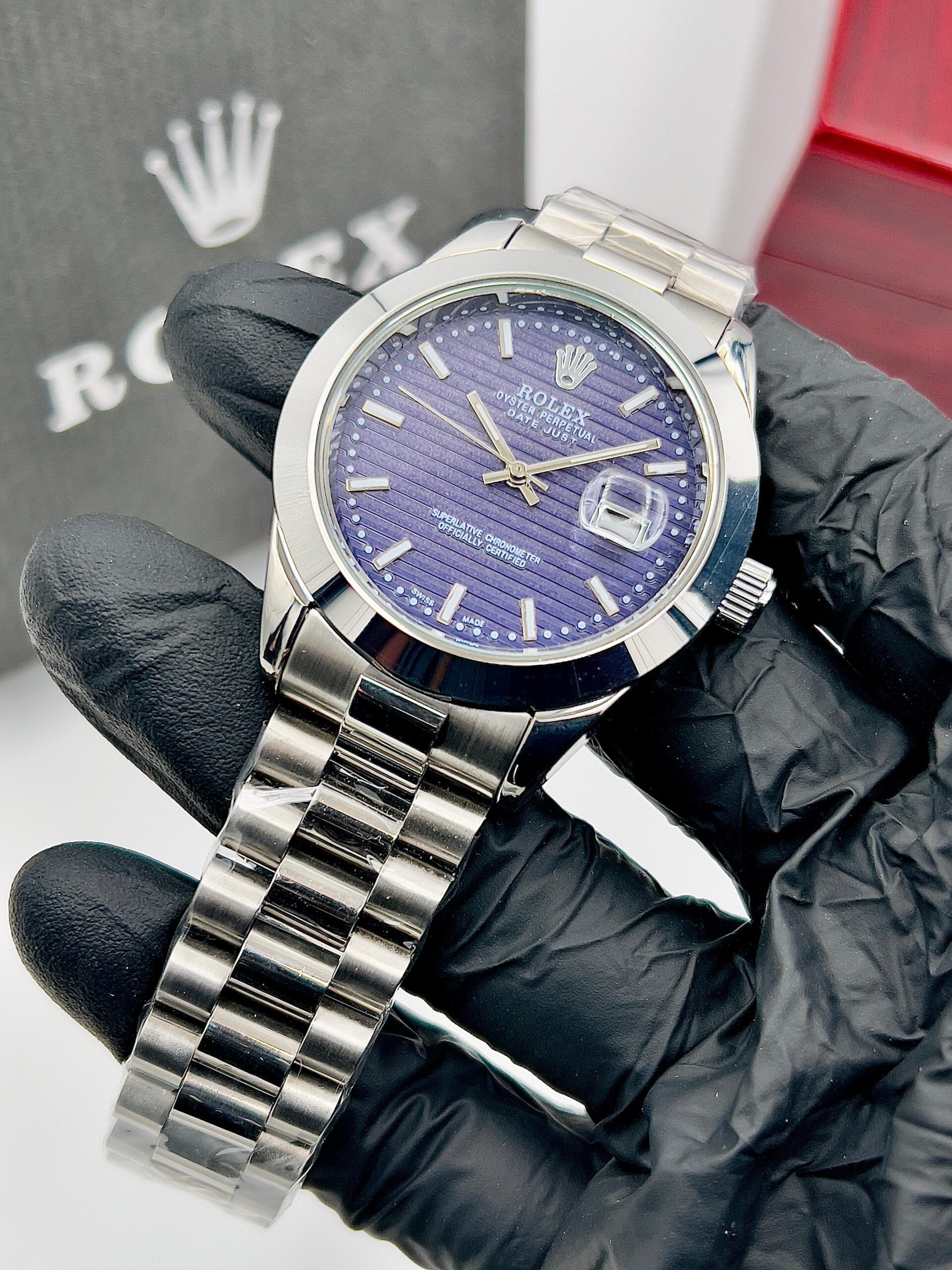 RLX 014- Silver Kit with Blue Dial Premium Oyster Perpetual Datejust Luxury Watch for Men – High-End Stainless Steel Finish – Waterproof & Elegant Design
