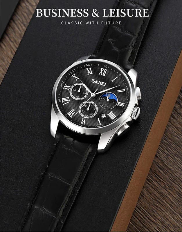 SKMEI 9260 - SKMEI Luxury Men’s Chronograph Watch – Premium Black Dial Leather Strap | Working Chronograph | Quartz Wrist Watch for Men - Image 7