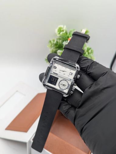 Skmei – 1584 – Sports Quartz Waterproof Tiple time – Silver/Brown-Leather - Image 9