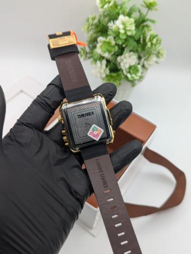 Skmei – 1584 – Sports Quartz Waterproof Tiple time – Silver/Brown-Leather - Image 10