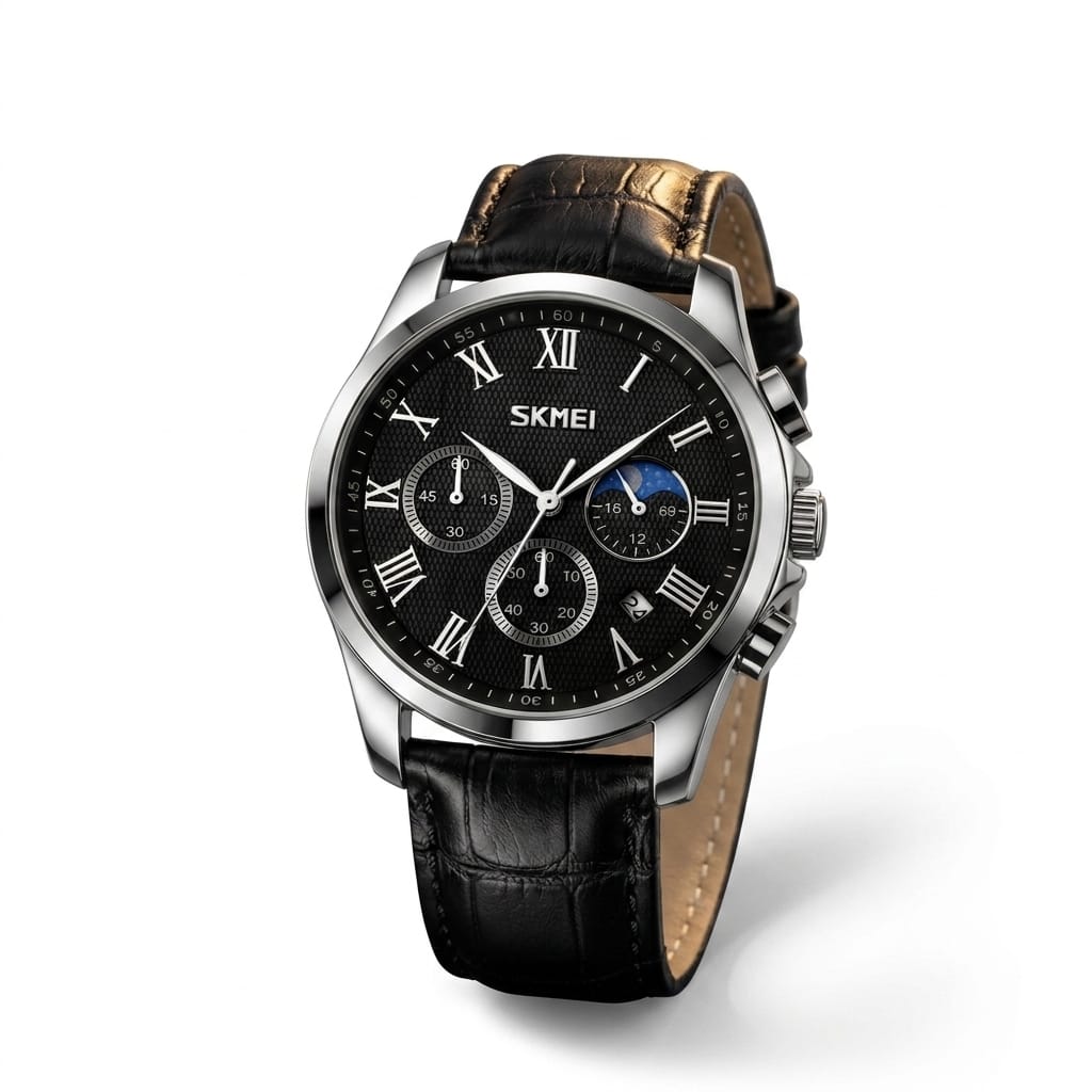 SKMEI 9260 - SKMEI Luxury Men’s Chronograph Watch – Premium Black Dial Leather Strap | Working Chronograph | Quartz Wrist Watch for Men