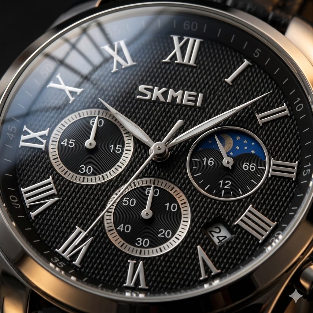SKMEI 9260 - SKMEI Luxury Men’s Chronograph Watch – Premium Black Dial Leather Strap | Working Chronograph | Quartz Wrist Watch for Men - Image 2