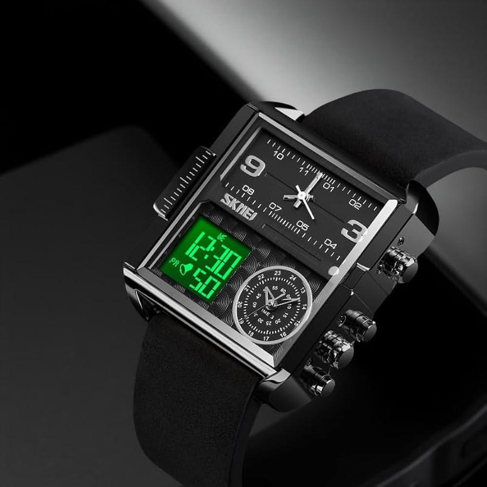 Skmei – 1584 – Sports Quartz Waterproof Tiple time – Silver/Brown-Leather - Image 4