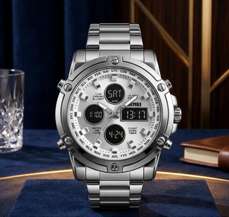 SKMEI 2210 SKMEI White Dail Premium Luxury Waterproof Men's Watch | Original Chronograph Stainless Steel Wrist Watch | Free Box + Free Delivery - Image 3