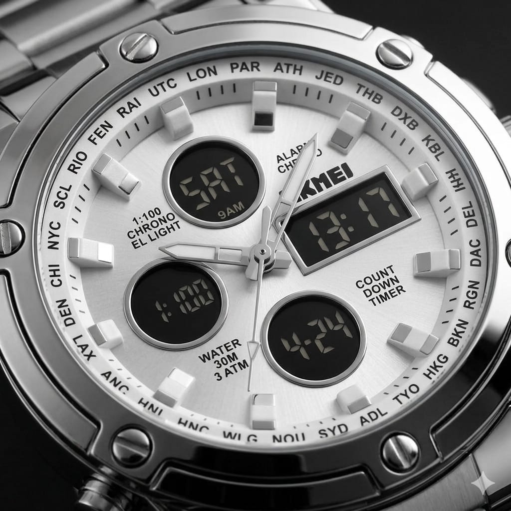 SKMEI 2210 SKMEI White Dail Premium Luxury Waterproof Men's Watch | Original Chronograph Stainless Steel Wrist Watch | Free Box + Free Delivery - Image 2
