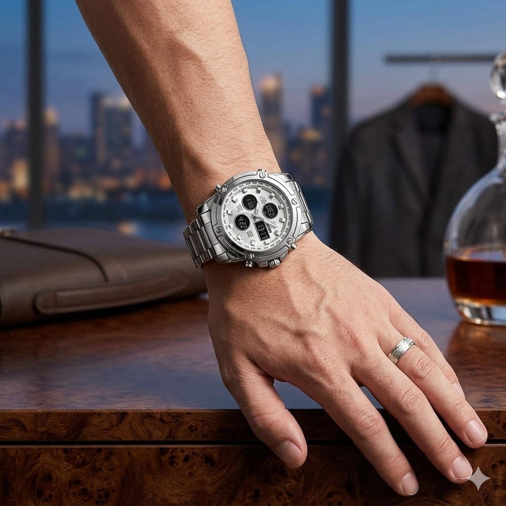 SKMEI 2210 SKMEI White Dail Premium Luxury Waterproof Men's Watch | Original Chronograph Stainless Steel Wrist Watch | Free Box + Free Delivery - Image 5